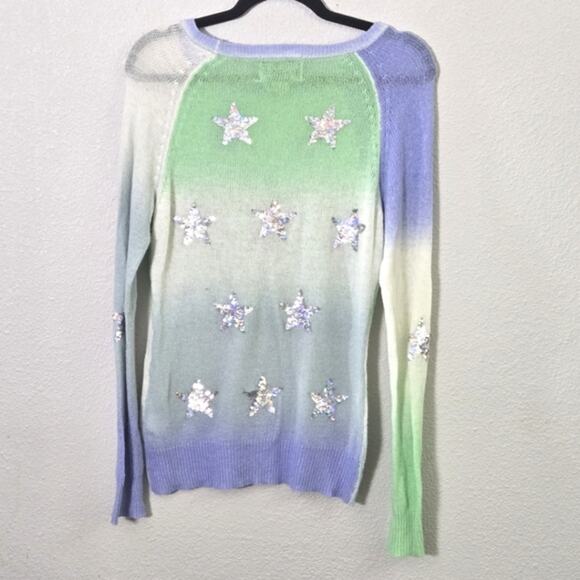 Wildfox Women’s Star Gazer Sweater White Label Sequin Stars Pastel Dip Dye Sz S - Picture 3 of 10